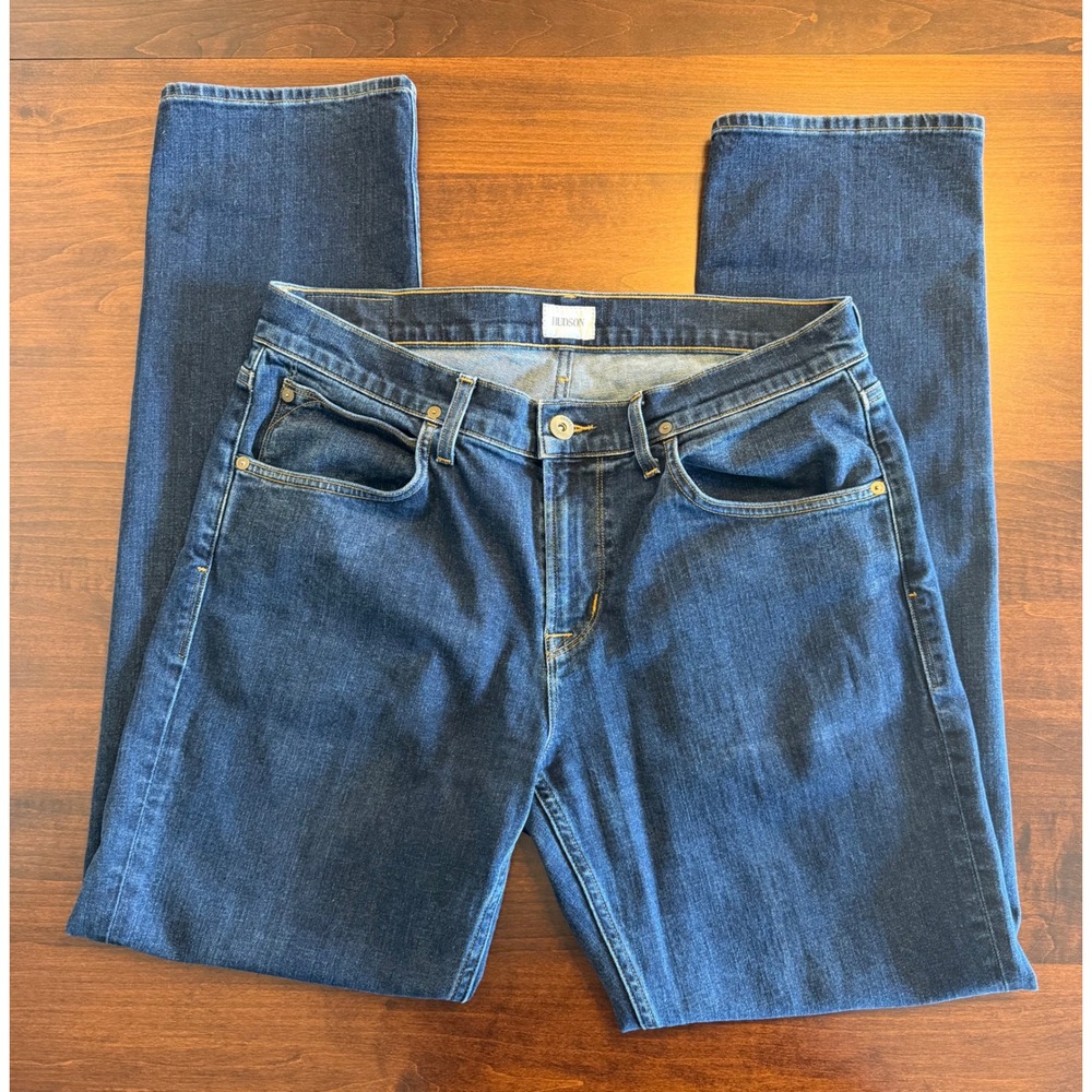 Straight Leg Jeans Hudson Mens 34 Dark Wash Indigo Denim Stretch Quiet Luxury